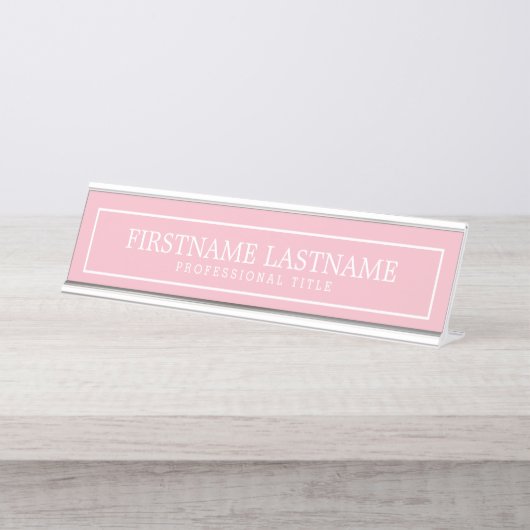 Roze en Wit Traditionele Rand Naam Titel Bureau Naambordje (Voorkant)