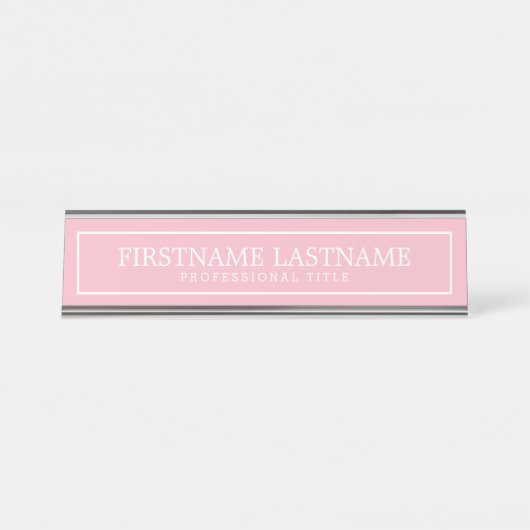 Roze en Wit Traditionele Rand Naam Titel Bureau Naambordje (Voorkant)