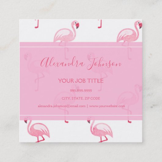 Roze en wit tropisch Flamingo patroon Vierkante Visitekaartje (Achterkant)