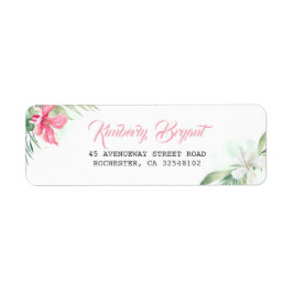 Roze en Wit Tropische Strandbloemen Etiket