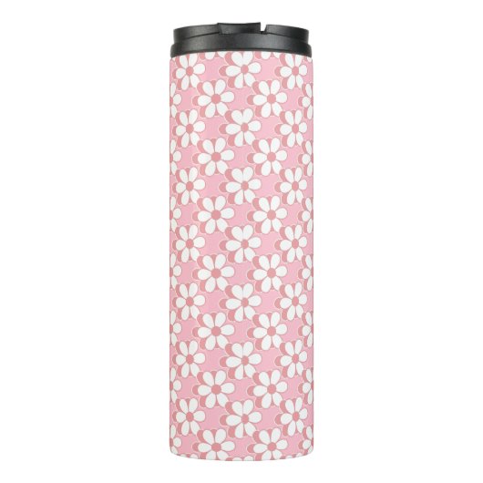 Roze en wit ventilatorpatroon op lichtroze thermosbeker (Achterkant)