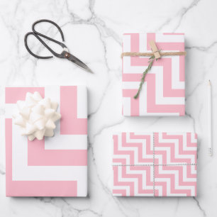 Roze en Wit Verschillende Maten Diagonale Chevron Inpakpapier Vel
