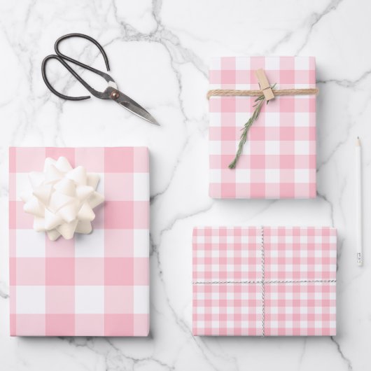 Roze en Wit Verschillende Maten Gingham Checks Inpakpapier Vel (Voorkant)