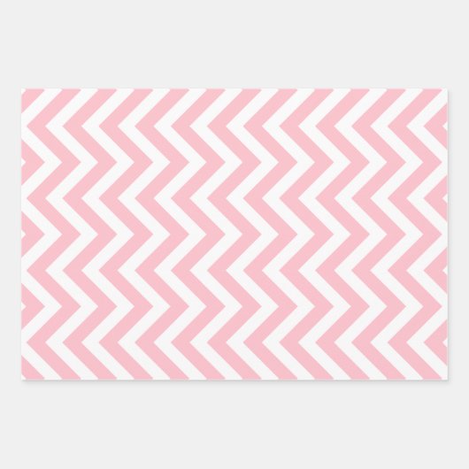 Roze en Wit Verschillende Maten Verticale Chevron Inpakpapier Vel (Voorkant 2)