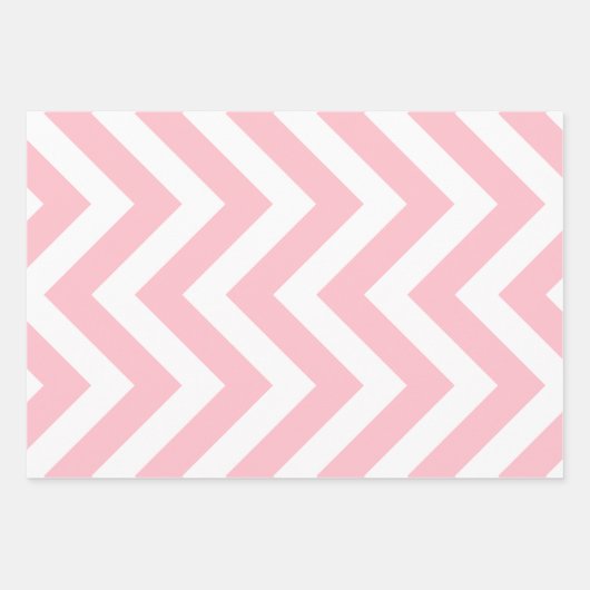 Roze en Wit Verschillende Maten Verticale Chevron Inpakpapier Vel (Voorkant)