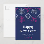 Roze en wit vuurwerk gelukkig nieuwjaar briefkaart (Voorkant / Achterkant)