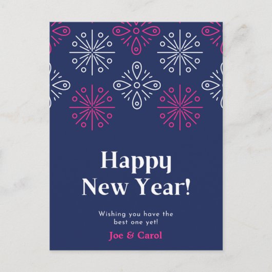 Roze en wit vuurwerk gelukkig nieuwjaar briefkaart (Voorkant)