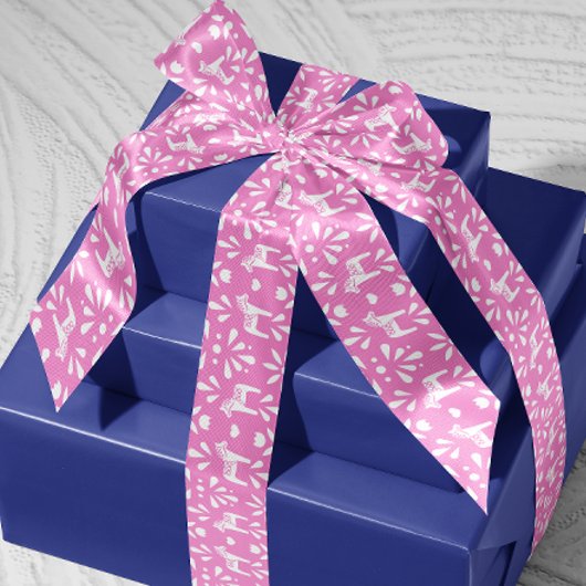 Roze en Wit Zweeds Dala Paard Vakantie Gift Satijnen Lint