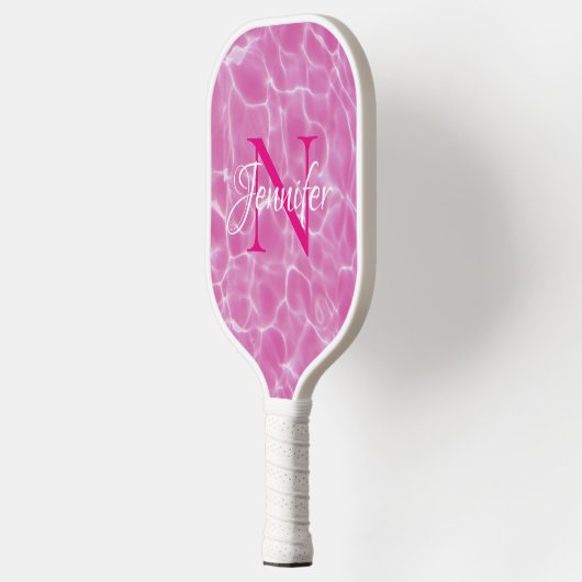 Roze en Wit Zwembad Foto Chique Monogram Pickleball Paddle (Links)
