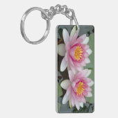 Roze en witte 2-zijdige print Lotus Sleutelhanger (Voorkant Links)