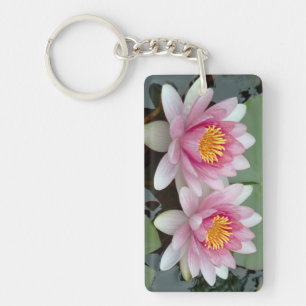 Roze en witte 2-zijdige print Lotus Sleutelhanger