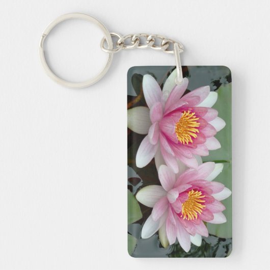 Roze en witte 2-zijdige print Lotus Sleutelhanger (Voorkant)