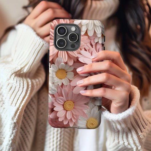 Roze en witte 3D daisy bloem Case-Mate iPhone Case