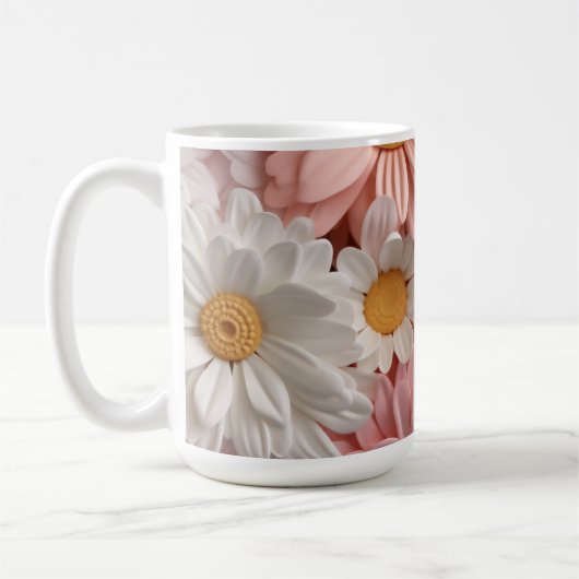Roze en witte 3D daisy bloem Koffiemok (Links)
