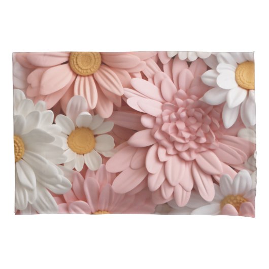 Roze en witte 3D daisy bloem Kussensloop (Voorkant)