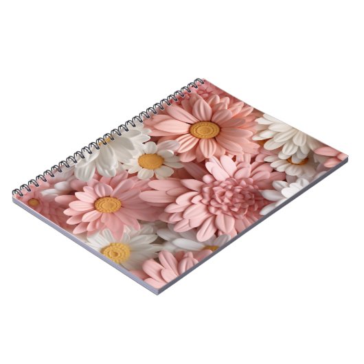 Roze en witte 3D daisy bloem Notitieboek (Linkerzijde)