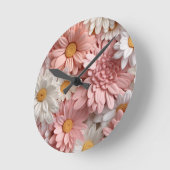 Roze en witte 3D daisy bloem Ronde Klok (Hoek)
