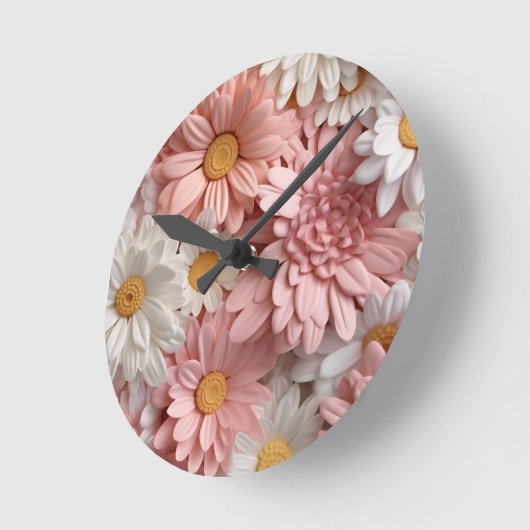Roze en witte 3D daisy bloem Ronde Klok (Hoek)