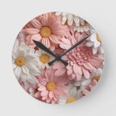 Roze en witte 3D daisy bloem Ronde Klok (Voorkant)