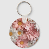 Roze en witte 3D daisy bloem Sleutelhanger (Voorkant)