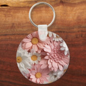 Roze en witte 3D daisy bloem Sleutelhanger (Voorkant)