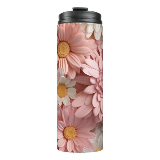 Roze en witte 3D daisy bloem Thermosbeker (Voorkant)