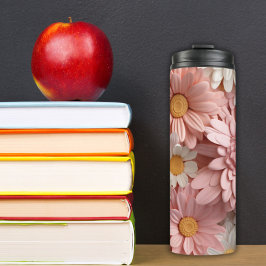 Roze en witte 3D daisy bloem Thermosbeker