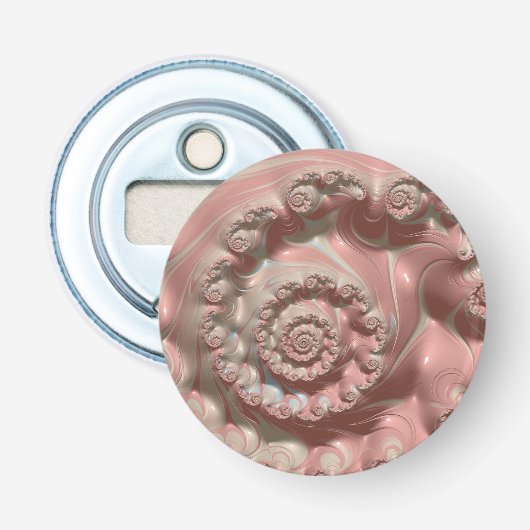 Roze en witte 3D Fractal ~ Button Flesopener (Voorkant)