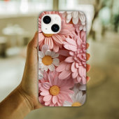 Roze en witte 3D madeliefjesbloem Case-Mate iPhone Case