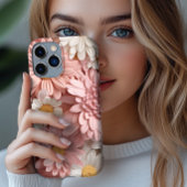 Roze en witte 3D madeliefjesbloem Case-Mate iPhone Case