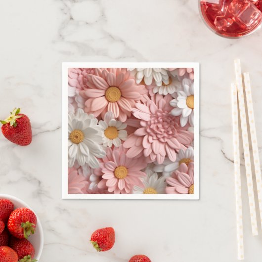 Roze en witte 3D madeliefjesbloem Servet (Insitu)