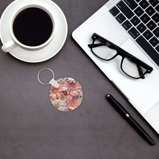 Roze en witte 3D madeliefjesbloem Sleutelhanger