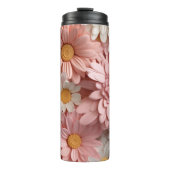 Roze en witte 3D madeliefjesbloem Thermosbeker (Voorkant)