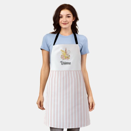 Roze en witte aangepaste naam Pastry Chef Apron Schort (Gedragen)