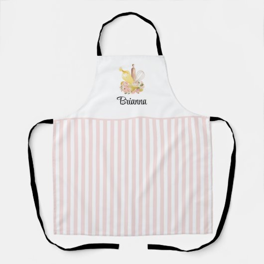 Roze en witte aangepaste naam Pastry Chef Apron Schort (Voorkant)