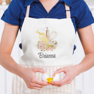 Roze en witte aangepaste naam Pastry Chef Apron Schort