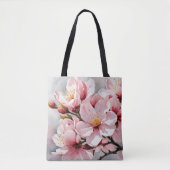 Roze en witte abrikozenbloesems op grijze achtergr tote bag (Voorkant)