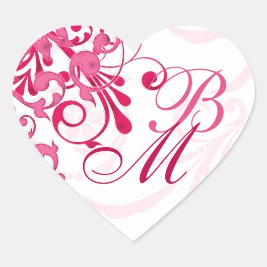 Roze en Witte Abstracte Bloemen Envelopzegel Hart Sticker (Voorkant)