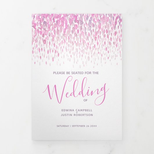 Roze en witte abstracte huwelijksceremonie drieluik programma (Cover)