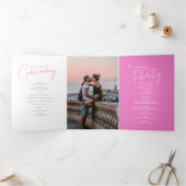 Roze en witte abstracte huwelijksceremonie drieluik programma (Binnen)