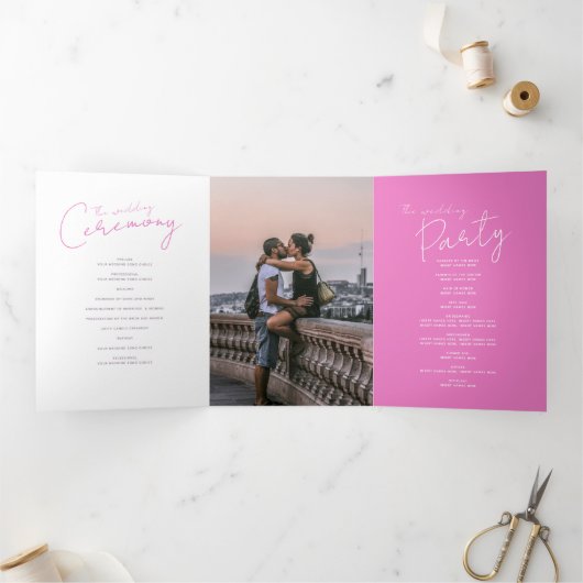 Roze en witte abstracte huwelijksceremonie drieluik programma (Binnen)