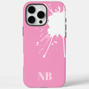 Roze en witte abstracte monogram naam initialen iPhone 16 pro max hoesje