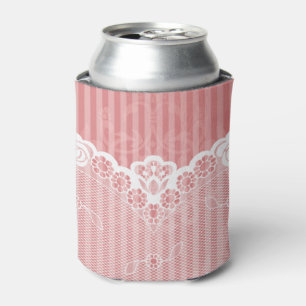 Roze en witte achtergrond met zwarte kant blikjeskoeler