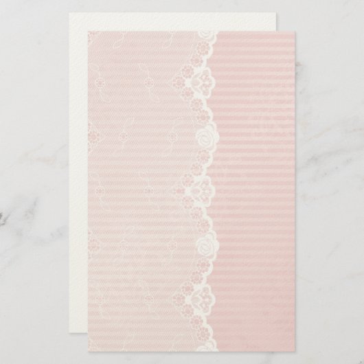 Roze en witte achtergrond met zwarte kant briefpapier (Voorkant / Achterkant)