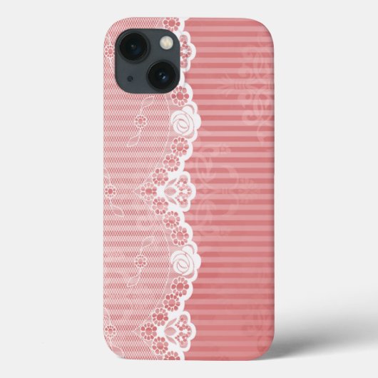 Roze en witte achtergrond met zwarte kant Case-Mate iPhone case (Achterkant)