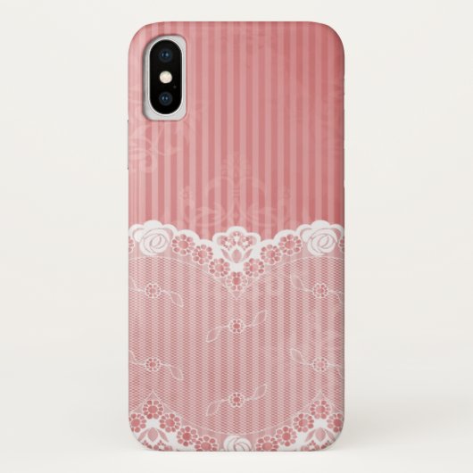 Roze en witte achtergrond met zwarte kant Case-Mate iPhone case (Achterkant)