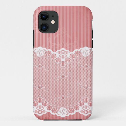 Roze en witte achtergrond met zwarte kant Case-Mate iPhone case (Achterkant)