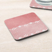 Roze en witte achtergrond met zwarte kant drankjes onderzetter (Linkerzijde)