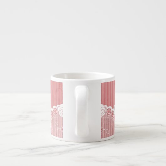 Roze en witte achtergrond met zwarte kant espresso kop (Achterkant)