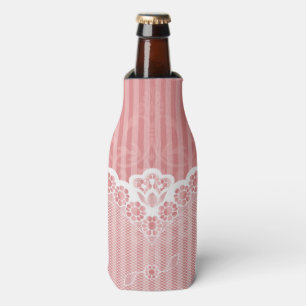 Roze en witte achtergrond met zwarte kant flesjeskoeler